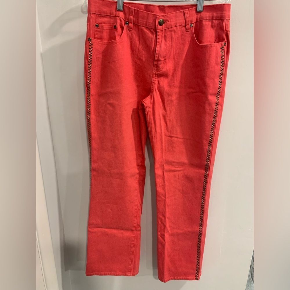 DG2 by Diane Gilman  Coral Color Boot Cut embellished studded Pants